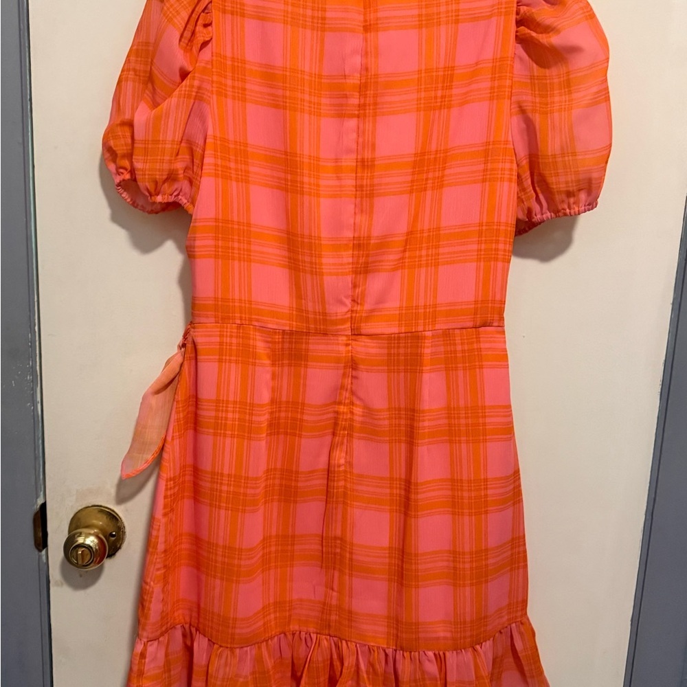 LIKELY Havana Plaid Mini Dress in pink and orange. - Picture 2 of 8